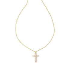 Kendra Scott Gracie Cross Short Pendant Necklace in White Crystal, Gold-Plated