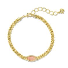 Kendra Scott Grayson Gold-Plated Delicate Link and Chain Bracelet in Rose Quartz