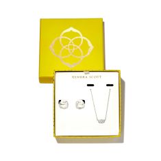Kendra Scott Grayson Rhodium-Plated Pendant and Huggie Earring Gift Set in White Crystal