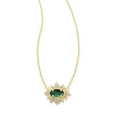 Kendra Scott Grayson Sunburst Frame Short Pendant Necklace in Green Glass