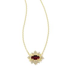 Kendra Scott Grayson Sunburst Frame Short Pendant Necklace in Red Glass