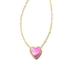 Kendra Scott Heart Pendant Necklace in Hot Pink Mother of Pearl