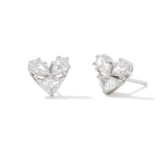 Kendra Scott Katy Heart Stud Earrings in White Cubic Zirconia, Rhodium-Plated