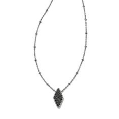 Kendra Scott Kinsley Gunmetal Short Pendant Necklace in Black Drusy