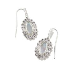 Kendra Scott Lee Crystal Frame Rhodium-Plated Drop Earrings in Ivory Mother-of-Pearl