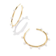 Kendra Scott Leighton Pearl Hoop Earrings in White Freshwater Cultured Pearl