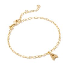 Kendra Scott Letter A Delicate Chain Bracelet in White Cubic Zirconia, Gold-Plated