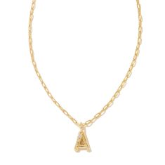 Kendra Scott Letter A Short Pendant Necklace in White Cubic Zirconia, Gold-Plated
