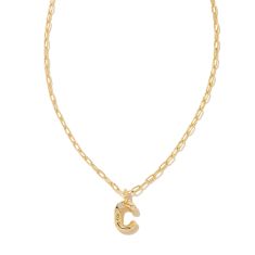 Kendra Scott Letter C Short Pendant Necklace in White Cubic Zirconia, Gold-Plated