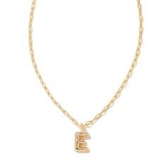 Kendra Scott Letter E Short Pendant Necklace in White Cubic Zirconia, Gold-Plated
