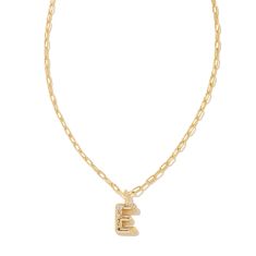 Kendra Scott Letter E Short Pendant Necklace in White Cubic Zirconia, Gold-Plated