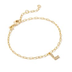 Kendra Scott Letter L Delicate Chain Bracelet in White Cubic Zirconia, Gold-Plated
