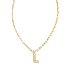 Kendra Scott Letter L Short Pendant Necklace in White Cubic Zirconia, Gold-Plated