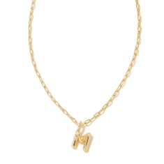 Kendra Scott Letter M Short Pendant Necklace in White Cubic Zirconia, Gold-Plated