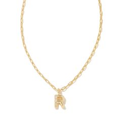 Kendra Scott Letter R Short Pendant Necklace in White Cubic Zirconia, Gold-Plated