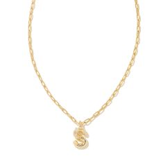 Kendra Scott Letter S Short Pendant Necklace in White Cubic Zirconia, Gold-Plated
