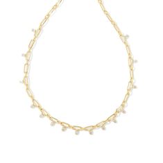 Kendra Scott Lindy Crystal Chain Necklace in White Cubic Zirconia, Gold-Plated