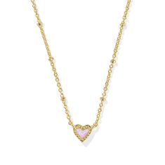 Kendra Scott Mini Ari Heart Satellite Short Pendant Necklace in Bubblegum Pink Kyocera Created Opal