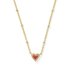 Kendra Scott Mini Ari Heart Satellite Short Pendant Necklace in Red Kyocera Created Opal