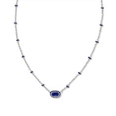 image of Kendra Scott Mini Elisa Enamel Frame Short Pendant Necklace in Navy Mother-of-Pearl, Rhodium-Plated with sku:20486098