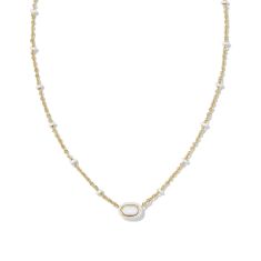 image of Kendra Scott Mini Elisa Enamel Frame Short Pendant Necklace in White Mother-of-Pearl with sku:20485991