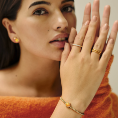 Kendra Scott Pumpkin Stretch Bracelet in Orange Mother-of-Pearl, Rhodium-Plated