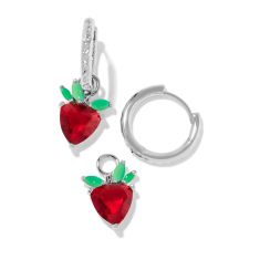 Kendra Scott Strawberry Huggie Earrings in Red Crystal, Rhodium-Plated