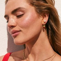 Kendra Scott Strawberry Huggie Earrings in Red Crystal, Rhodium-Plated