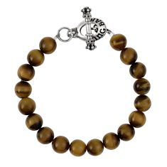 King Baby Brown Tiger's Eye and Sterling Silver Toggle Clasp Beaded Bracelet | 10mm