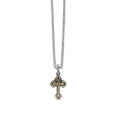 King Baby Small Traditional Cross Brass Alloy and Sterling Silver Pendant Necklace | 24 Inches