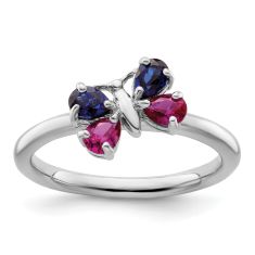 Lab Created Ruby and Lab Created Sapphire Butterfly Sterling Silver Stackable Ring