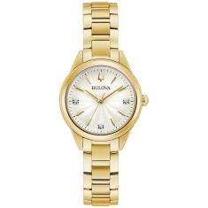 Ladies' Bulova Classic Sutton Diamond-Accent Gold-Tone Bracelet Watch | 28mm | 97P150