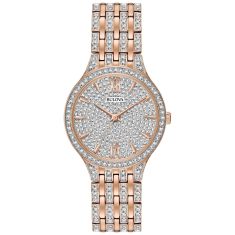 Ladies' Bulova Crystal Rose Gold-Tone Stainless Steel Watch | 32mm | 98L235
