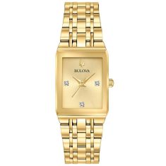 Ladies' Bulova Futuro Quadra Rectangular Case Yellow Gold-Tone Stainless Steel Watch | 20.5x32mm | 97P140