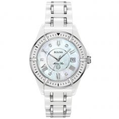 Ladies' Bulova Marine Star Diamond Stainless Steel and White Ceramic Watch | 34mm | 98P172