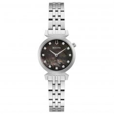 Ladies' Bulova Regatta Black Mother-of-Pearl Diamond Dial Stainless Steel Watch | 24mm | 96P221