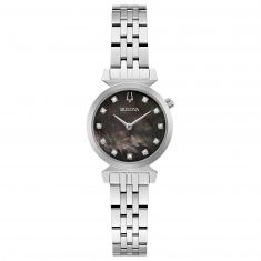 Ladies' Bulova Regatta Black Mother-of-Pearl Diamond Dial Stainless Steel Watch | 24mm | 96P221