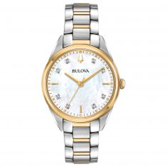 Ladies' Bulova Classic Sutton White Mother of Pearl Dial Diamond Bracelet Watch | 32mm | 98P184