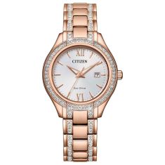 Ladies' Citizen Eco-Drive Silhouette Crystal Rose Gold-Tone Bracelet Watch | 30mm | FE1233-52A