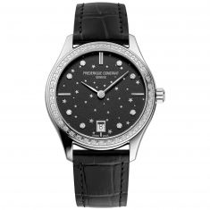 Ladies' Frederique Constant Classics Moon and Stars Diamond Black Leather Strap Watch | 36mm | FC-220BSD3BD6