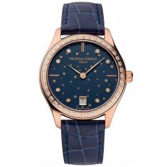 Ladies' Frederique Constant Classics Moon and Stars Diamond Blue Leather Strap Watch | 36mm | FC-220NSD3BD4