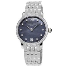 Ladies' Frederique Constant Slimline Diamond Watch | Black Mother of Pearl Dial | FC-220MPBD1SD26B