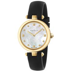 Ladies' Gucci Diamantissima Black Leather Strap Watch YA141404