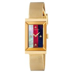 Ladies' Gucci G-Frame Gold-Tone Stainless Steel Rectangle Dial Watch YA147410