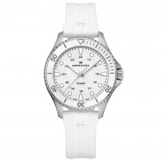 Ladies' Hamilton Khaki Navy Scuba Quartz White Rubber Strap Watch H82221310