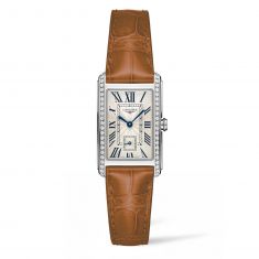 Ladies' Longines DolceVita Diamond Bezel and Brown Leather Strap Watch L55120714