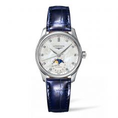 Ladies' Longines Master Collection Automatic Diamond Blue Leather Strap Watch L24094870