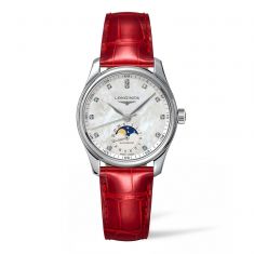 Ladies' Longines Master Collection Automatic Diamond Dial and Red Leather Strap Watch L24094872