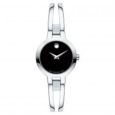 Ladies' Movado Amorosa Stainless Steel Black Dial Diamond Watch | 24mm | 0607154