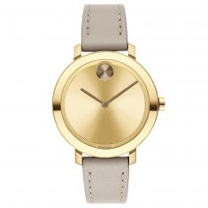 Ladies Movado BOLD Evolution Gold Tone and Beige Leather Strap Watch 3600642 REEDS Jewelers